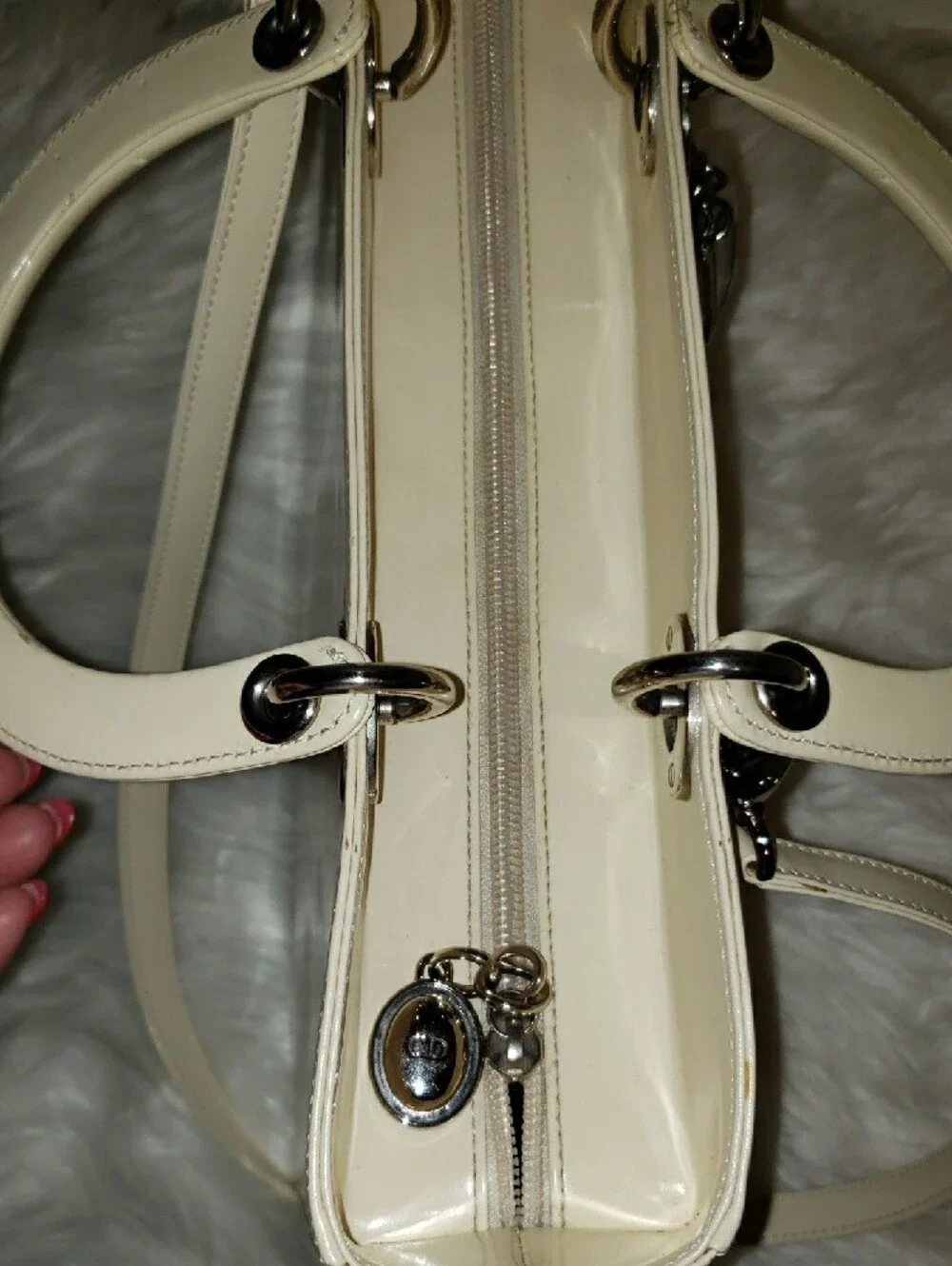 Dior Cream Leather Satchel with Silver Charm
